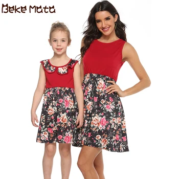 

Mother Daughter Dresses Mommy And Me Clothes Sleeveless Floral Print 2020 Summer Family Look Matching Mom And Daughter Clothes