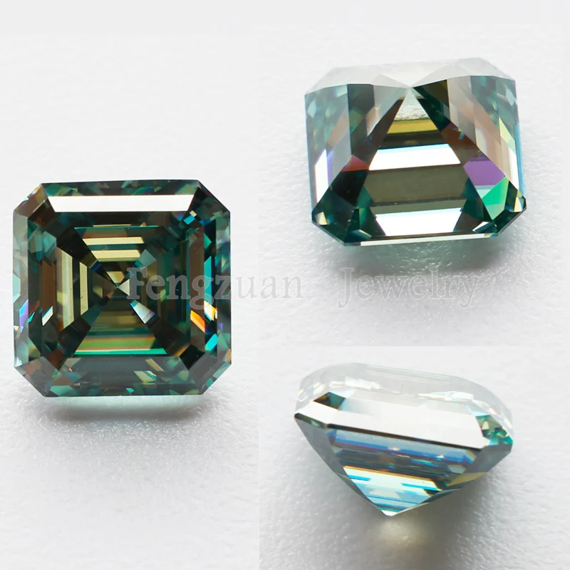 

8X8mm Square Shape Loose Moissanites Gemstone 2ct Asscher Cut Light Green GRA Synthetic Moissanites Diamond Gems