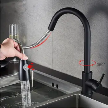 

Matte Black Kitchen Sink Faucet Pull Down Kitchen Faucet Single Handle Mixer Tap 360 Rotation Mixer Tap Brass Pull-Out Faucet