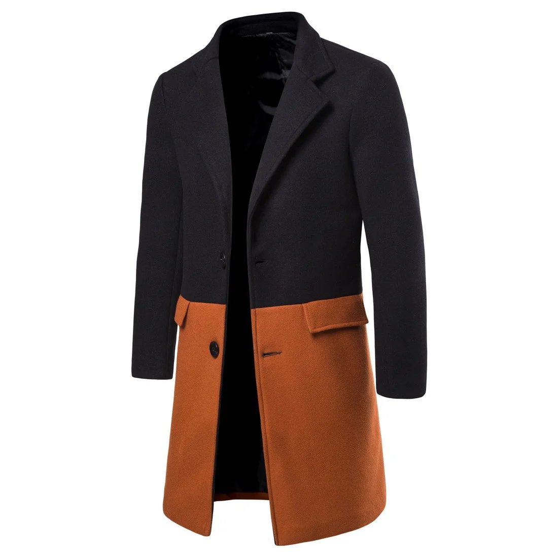 

2019 Autumn New Style Woolen Jacket Men's Fashion Slim Fit Mid-length Mixed Colors Single Breasted Long Trench Coat
