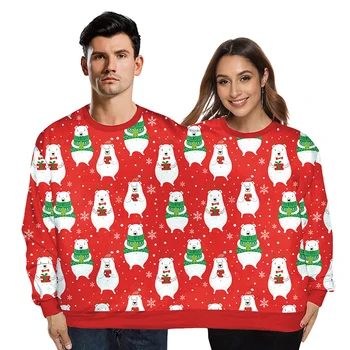 

Crew Neck Adult Autumn Pullover Christmas Print Long Sleeves Soft Couple Wear Loose Sweatshirt Festival Winter Clothes