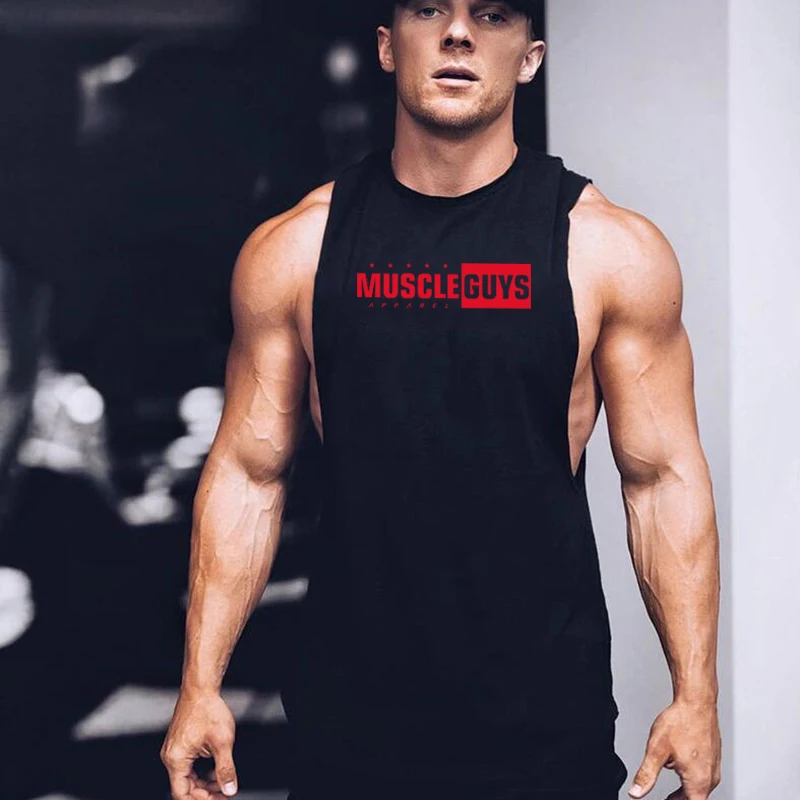 Muscleguys, одежда для спортзала, срезанные майки, топы для мужчин, бодибилдинг, Стрингер, топ для фитнеса, мужская майка без рукавов, рубашка для тренировок, топ с круглым вырезом