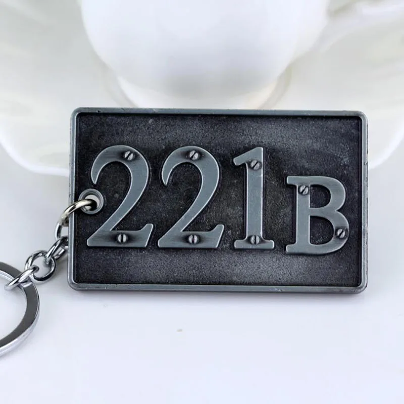 20 шт./лот, модные ювелирные изделия 221B, Шерлок брелок для ключей из сплава, вечерние брелки для мужских автомобильных украшений - Цвет: Silver