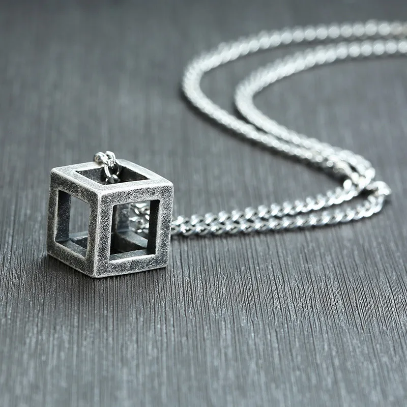 Vantage-Gray-Mens-Necklace-Stainless-Steel-Square-Hollow-Cube-Pendant-Simple-Geometric-Man-Collar