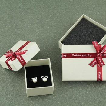 

20pcs/lot Jewelry Necklace Earrings Ring packaging Box Hot sell Paper Gift Box Jewellery Organizer sponge box with Red Bow