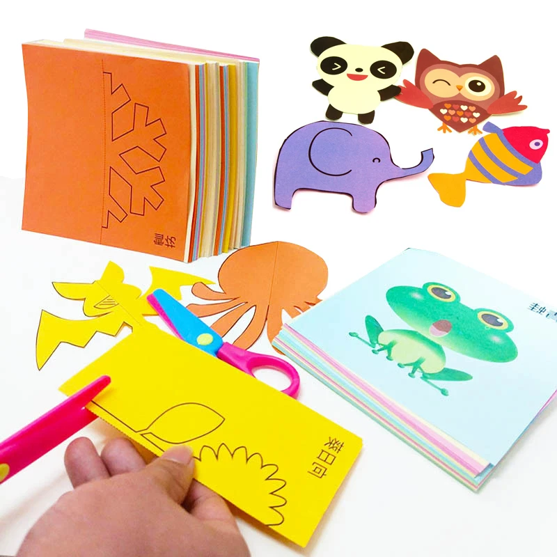 Compra 48 unids/set niños de dibujos animados de papel de color de plegado y corte juguetes kingergarden arte DIY juguetes educativos con herramientas dmx5Mo8ejxX