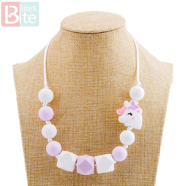 Bite Bites 1pcs Baby Teething Necklace Food Grade Silicone Beads Long Chain Baby Goods Silicone Bead Nurse Gift For Baby Teether Unicorn Necklace
