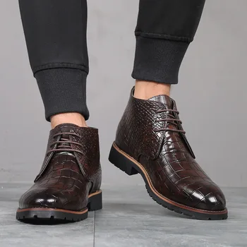 

Size 38-48 Stone Pattern Microfiber Leather Boots Autumn Fashion Lace Up Mens Boots Leather Formal Bussiness Ankle Boots Men