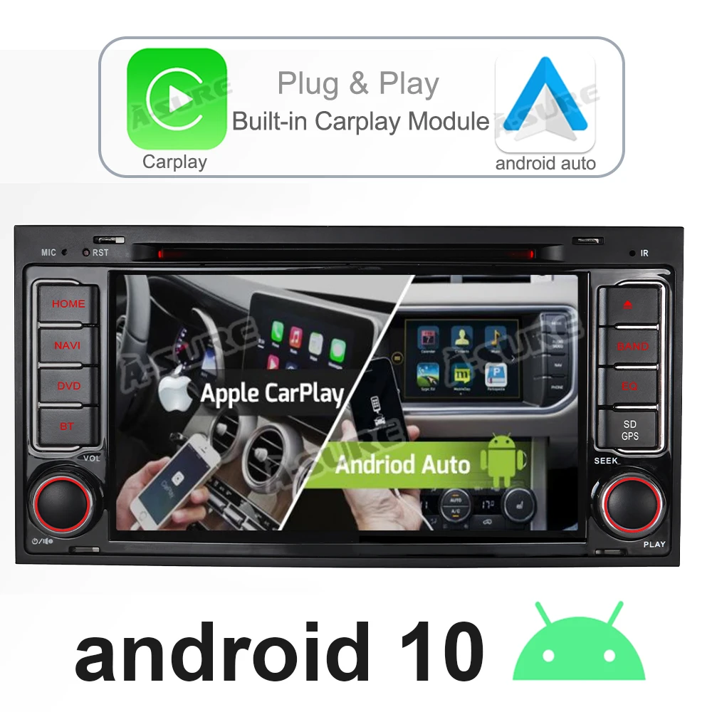 Автомобильный мультимедийный плеер A-Sure 2 Din Android 10 Автомагнитола для CarPlay DVD BT Wi-Fi DAB