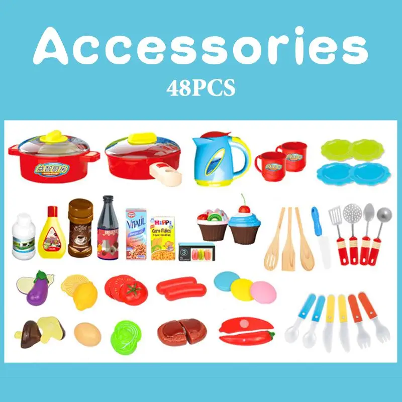 

Hot 48Pcs 100CM Large Size Kids Cooking Set Kitchen Role Play Pretend Toy Playset with Remote Control/ Circulating Faucet/ Light
