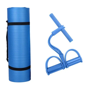 

Fitness Gum 4 Tube Resistance Band Latex Pedal Exerciser Sit-up Pull Rope Expander + 10mm Thick Non-slip Yoga Mat Pilates Pad