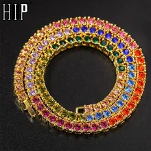Колье в стиле хип-хоп, 4 мм, 1 ряд, цветные стразы, колье, теннисная цепочка, ожерелье для мужчин, ювелирные изделия