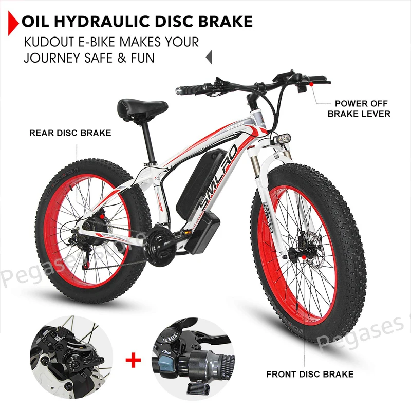 26 Inch Electric Bike 1000W Motor Fat Tire Mens Snow Beach Ebike 48V 13AH Lithium-ion Battery Adult Snowbike Electric Bicycle