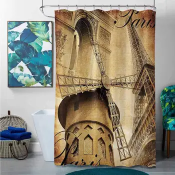 

Shower Curtains Black Gray Eiffel Tower Decor Collection,Parisian Architecture Monument Vacation Tourist Destination Vintage