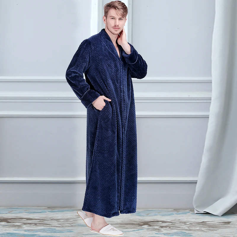 Men No Hood Navy Женская Мужская зимняя длинная Осенняя теплая Однотонная ночная рубашка с капюшоном длиной до лодыжки, кимоно для влюбленных, ночная рубашка - Цвет: Men No Hood Navy