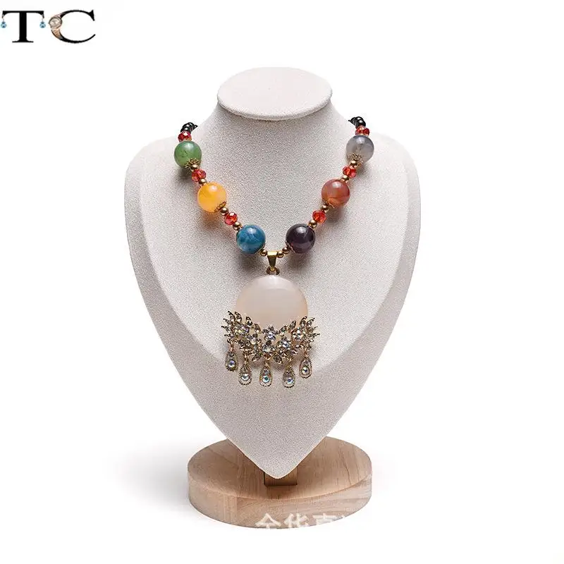 Jewelry Display Stand Necklace Display Portrait Neck Mannequin Stand Pendant Hanging Rack Solid Wood Base Jewelry Stand