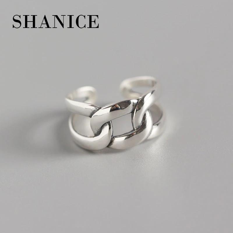 

SHANICE 925 Sterling Silver Open Ring Women Lady Punk Vintage Antique Rings Minimal geometry thick chain weave Jewelry Anillos