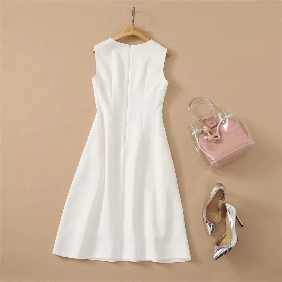 Runway Designer High Quality Summer Women's Fashion Party Casual Sexy Beach Vintage Elegant Chic Girls Embroidery Vest Dress