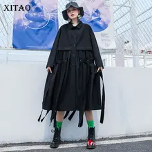 XITAO Плиссированное черное миди-платье Женская мода осень отложной воротник с кисточками прямое элегантное платье с одной грудью ZYQ1948