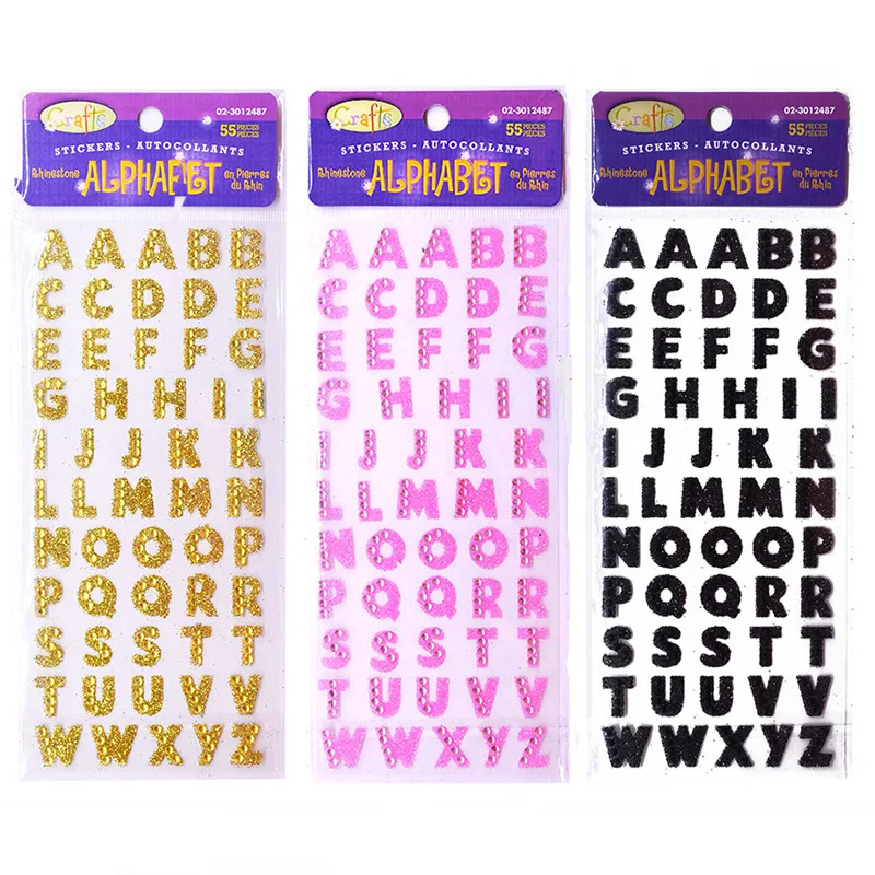 3Pcs/Lot Glitter Crystals Alphabet Letter Stickers DIY Handmade Scrapbooking Sticker Self Adhesive A-Z English Words Sticker 