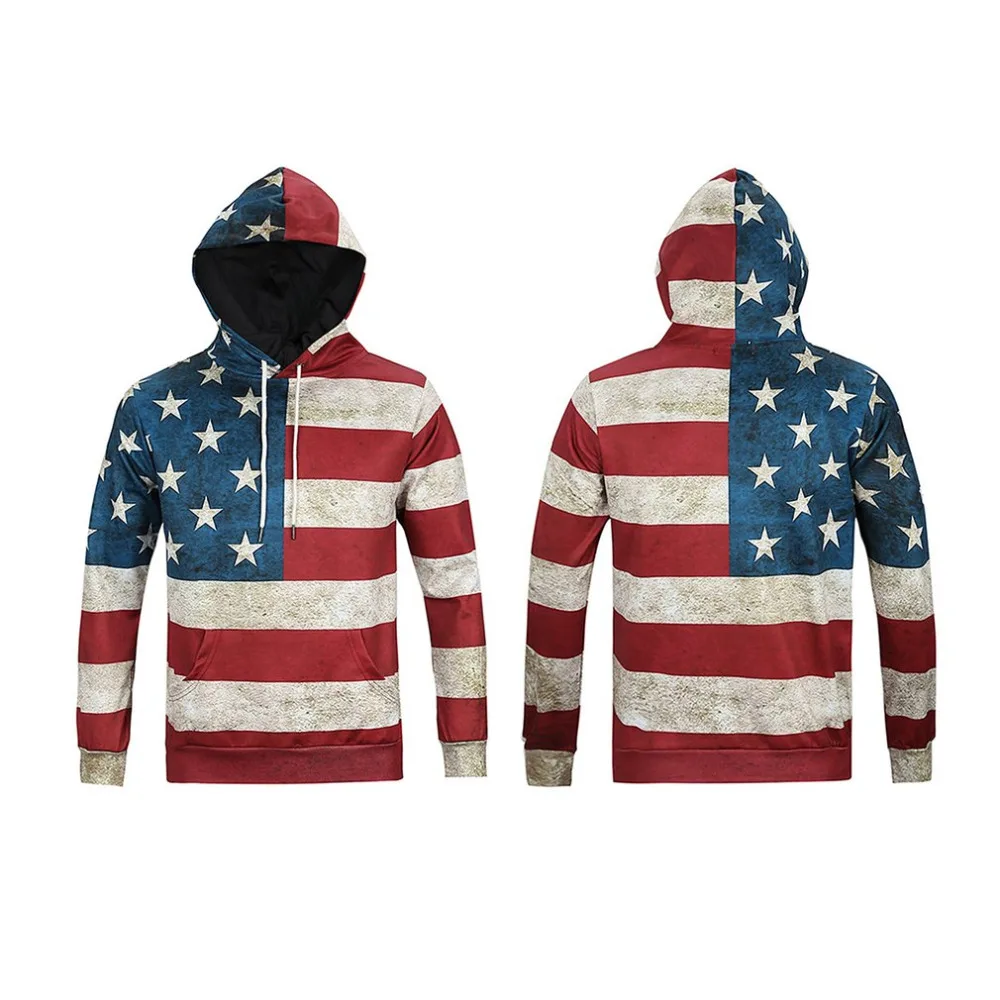 Men s Cool Hoodies 2018 Autumn Long Sleeve 3D Print American Flag Pattern Hoody Sweatershirts Male 5