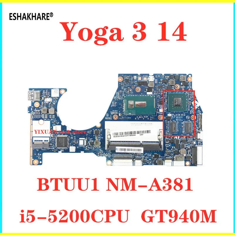 Материнская плата для ноутбука Lenovo YOGA 3 14 YOGA3 i5-5200CPU 2G видеокарта BTUU1 NM-A381