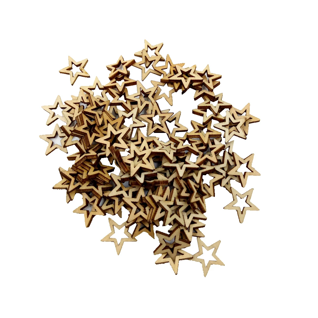 100 Pieces Hollow Star-shaped Unfinished Wood Ornament for Scrapbooking