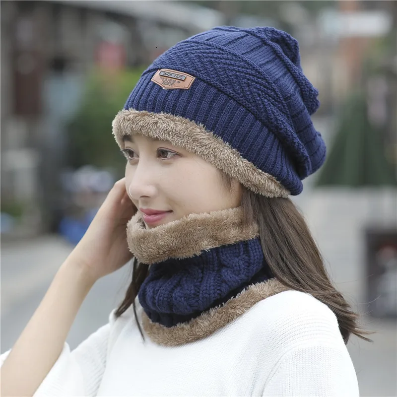 Women Scarf Hat Sets Ma'am Wool Hat Windbreak Knitting Hat Warm Increase Cashmere Thickness Scarf Integral Triangle Mark Set Hat