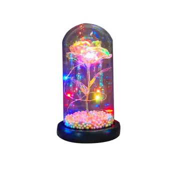 

LED Rose Lamp Bottle Desk Light Flower Night Lamp Gold Foil With Transparent Glass Lampshade Exquisite Realistic Red Rose Lamp