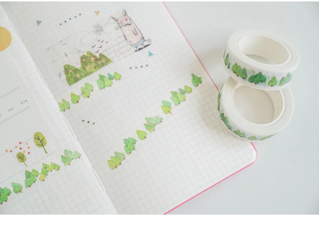 WOKO Kawaii Мини зеленых растений милые наклейка с изображением леса свежий зеленый дерево лента для декорации Washi DIY дневник в стиле Скрапбукинг изоляционная лента