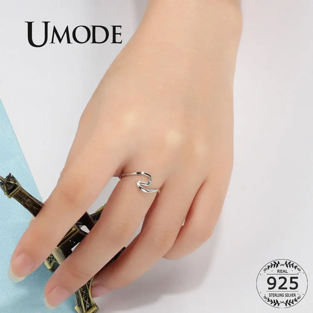 Женские волнистые кольца UMODE вечерние из стерлингового серебра 925 пробы в стиле