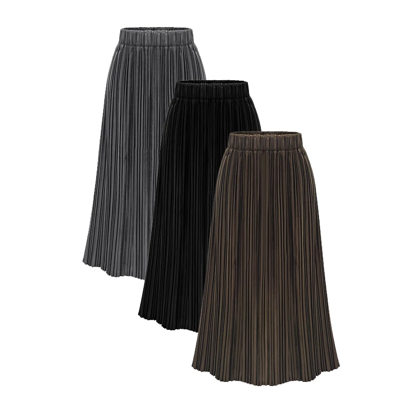 Womens Velvet Pleated Skirts Autumn Winter Fashion Solid Color High Waisted Elastic Skinny Casual Party Vintage Skirt ouc628