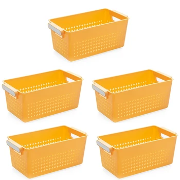 

3Pcs Stuff Plastic Storage Baskets for Classroom or Home Use Stackable Mesh Plastic Baskets with Grip Handles