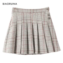 BIAORUINA Женская винтажная шерстяная плиссированная мини-юбка с боковой молнией Женская высокая талия модная юбка с подкладом осень зима новое поступление