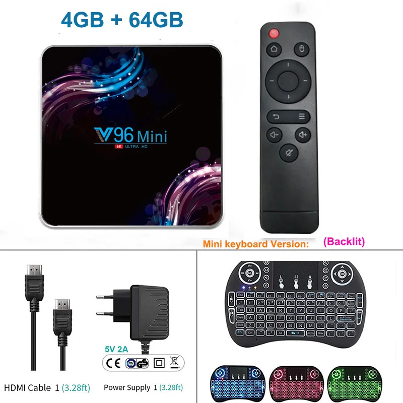 64GB Backlit Key 4 ГБ 128 ГБ V96 Мини Android 9,0 tv Box Allwinner H6 четырехъядерный 6K H.265 Wifi Netflix Youtube телеприставка 4 Гб 32 г/64 г медиаплеер - Цвет: 64GB Backlit Key