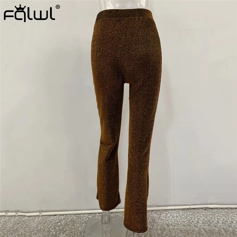 FQLWL Glitter Sexy Bodycon Pants Women Ladies Trousers Elastic High Waist Pants Female Autumn Flare Black White Skinny Pants