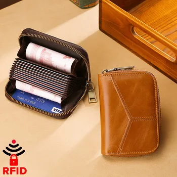 

2020 new card holder first layer leather bank card holder card holder leather multifunctional zipper wallet