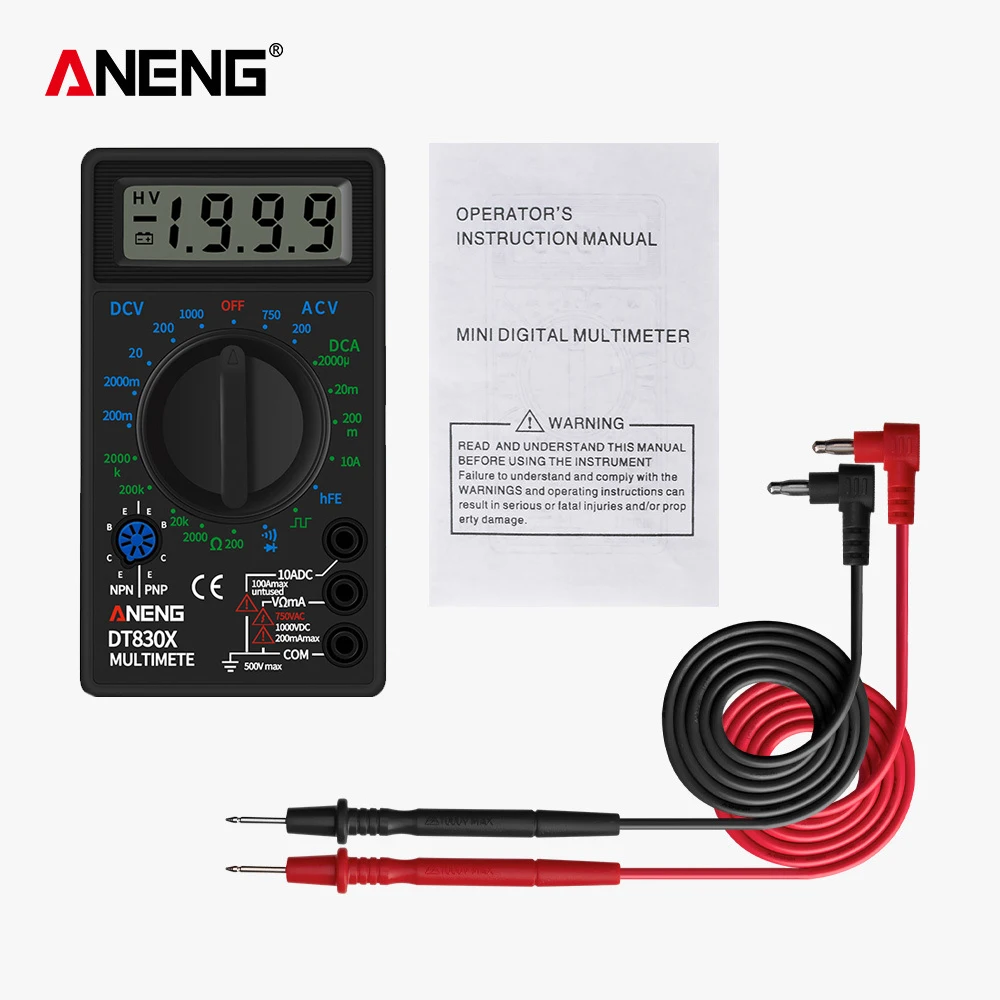 Черный ANENG DT830X ЖК-дисплей Цифровой мультиметр Вольтметр Амперметр Омметр DC ток тест er ручной звуковой сигнал неисправности тестовая Машина - Цвет: Черный