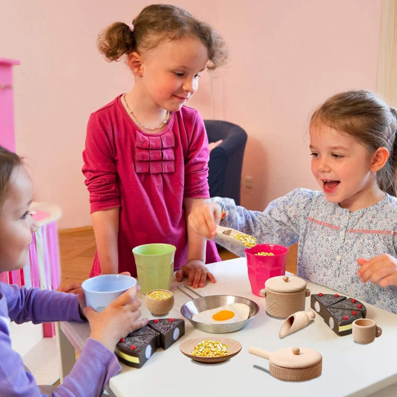 Baby Wooden Kitchen Toys Set Montessori Cutlery Pretend Play Game Early Education Simulation Kitchenware Toy Fine Motor Training