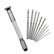 New Useful Practical 0.7-3mm Hand Drill + 10pcs Twist Drill Set Sliding Drilling Metal Spiral Tool With Drill