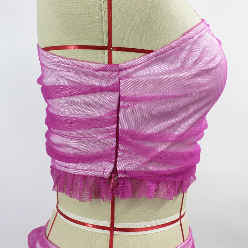 Justchicc сетчатый сексуальный комплект из двух предметов с оборками, укороченный топ и платье, повязка на одно плечо, вечерние, Клубная одежда, комплект из 2 предметов, женская одежда