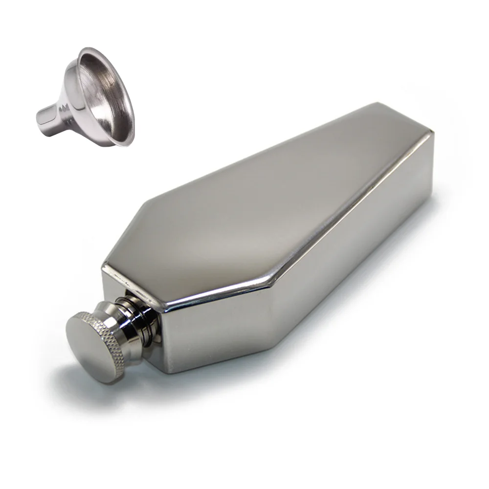 

Pocket Hip Flask 3.5oz Whisky Vodka Free Funnel Stainless Steel Personalized Coffin Shape Portable Flagon Wine Pot Men's Gift