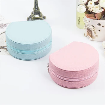 

PU Leather Jewelry Storage Box Portable Travel Fashion Jewelry Storage Box Ring Earring Rack Zipper Female Jewelry Display Box