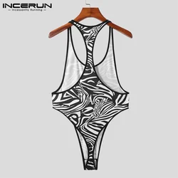 INCERUN Comfortable Homewear New Men's Onesies All-match Simple Striped Zebra Printing Sleeveless Triangle Bodysuits S-5XL 2021
