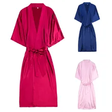 Однотонное сексуальное длинное платье-кимоно, женское платье, белье для ванной, шелковая ночная Рубашка Camisola De Dormir Sleepwea, Женское ночное платье@ 50