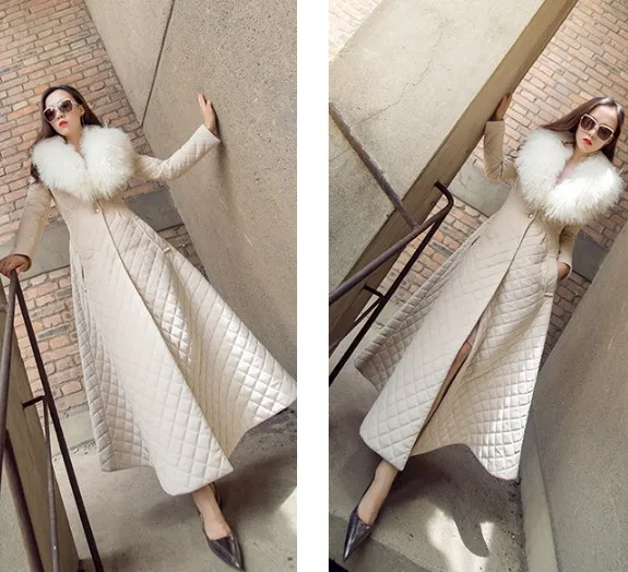 X-long parkas Женская куртка модный большой меховой воротник а линия тонкое теплое пальто женская зимняя Макси хлопковая парка для женщин DS50951