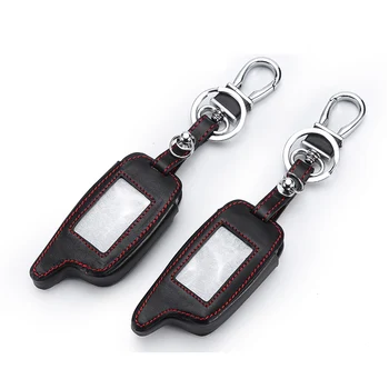

A9 Cow Leather Keychain Holder Protector Cover For Starline A8 A6 Two Way Car Alarm System LCD Remote Control Bag Car Key Case