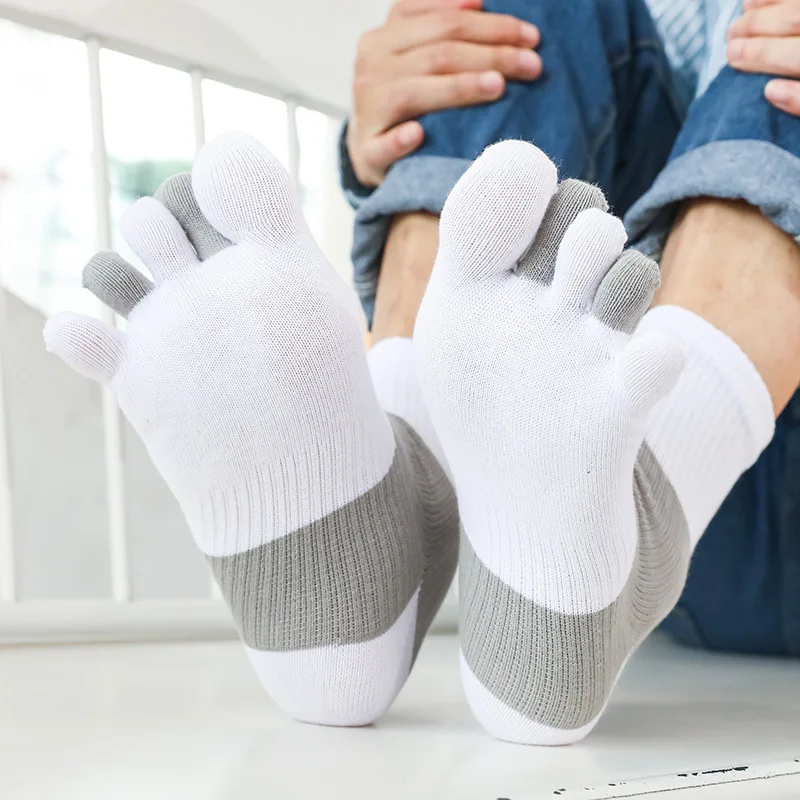 5 Pairs Cotton Split Toe Socks Autumn Winter Men's Thick Sports Compression Sweat absorbing Anti friction Five Finger Socks