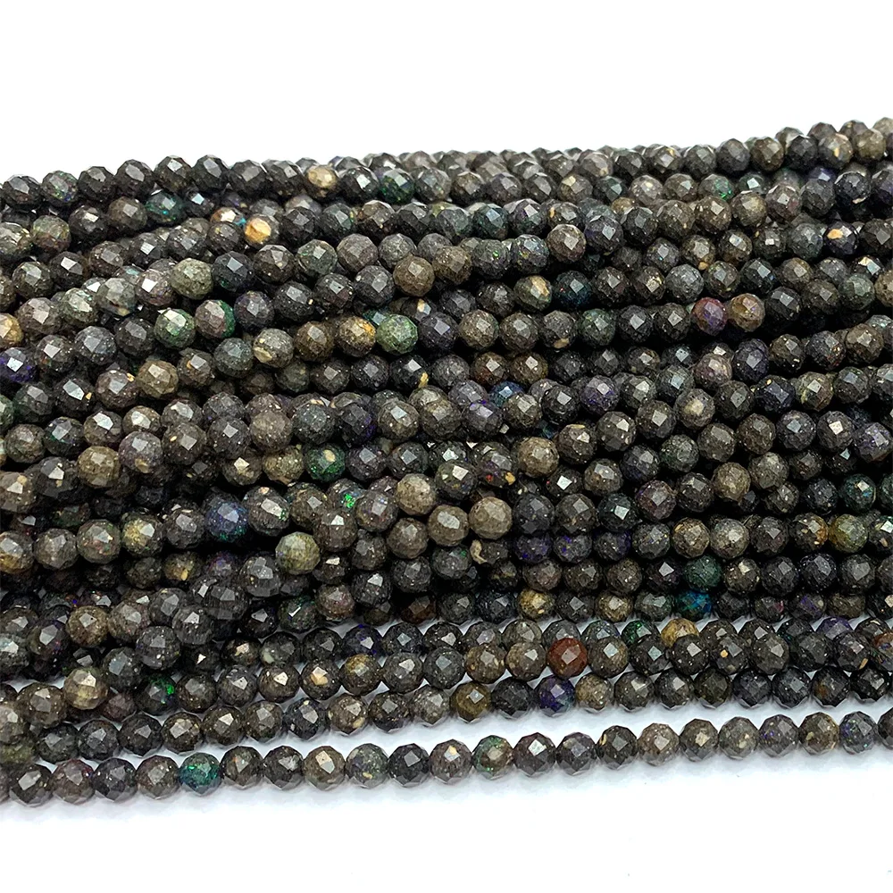 Veemake Black Opal DIY Natural Necklace Bracelets Earrings Ring Faceted Small Round Women's Beads For Jewelry Making 06764 2