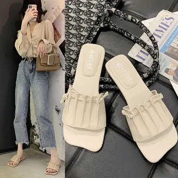 

2020 Summer New Woman Flat Bottom Sandals Square Head Fashion Wild Women's Sandals Comfortable and Breathable Women's Shoes